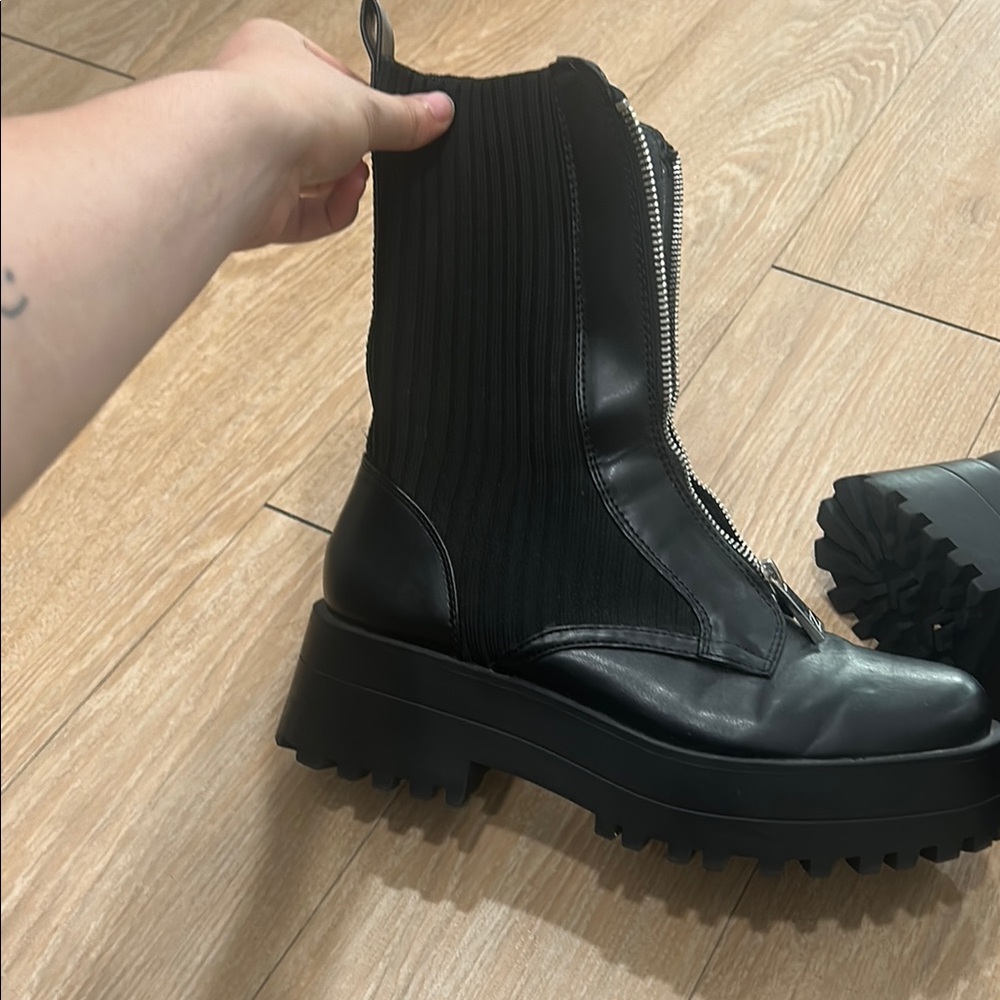 Zara Black Combat Boots with Chunky Sole